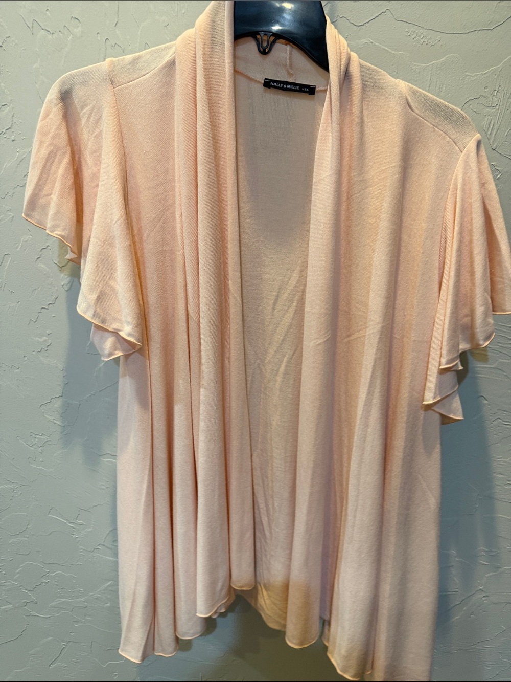 Nally & Millie Soft Peach Open-Front Draped Cardigan